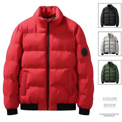 Men's puffer jacket with patch logo and front zip