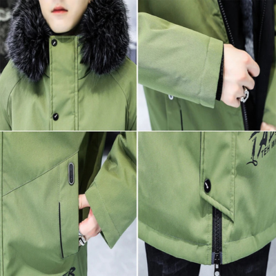 Men's parka winter jacket with fur hood and printed lining