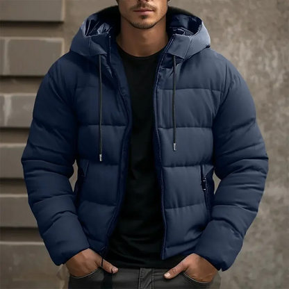 Men's puffer jacket with hood and zip pockets