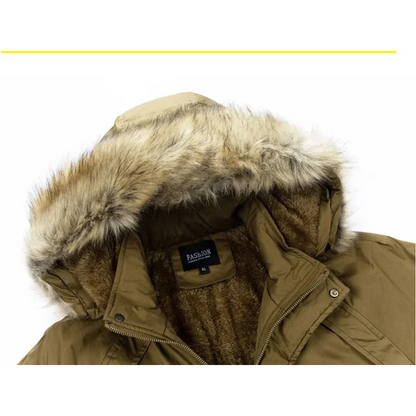 Men's parka winter jacket with fur hood and zip pockets