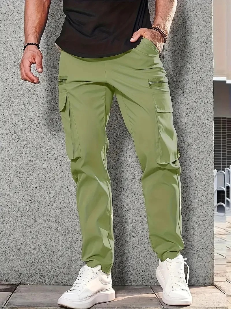 Cargo trousers men - Light leisure trousers with zip pockets, stretch waistband