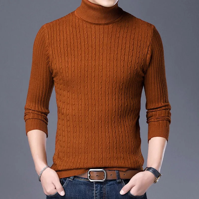 Turtleneck jumper men - Elegant turtleneck jumper with cable pattern