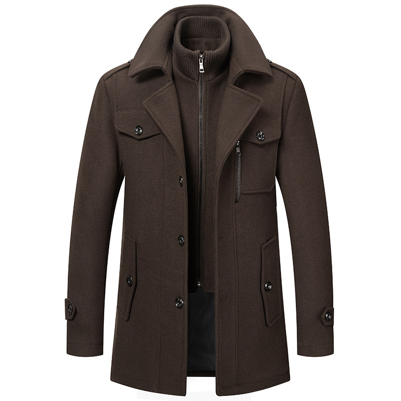 Warm men's coat - Functional wool coat with zip and pockets