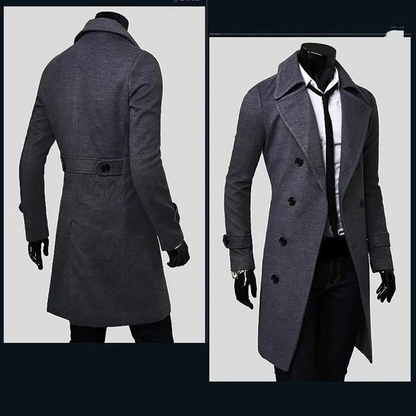 Stylish men's coat - Long double-breasted coat with slim fit