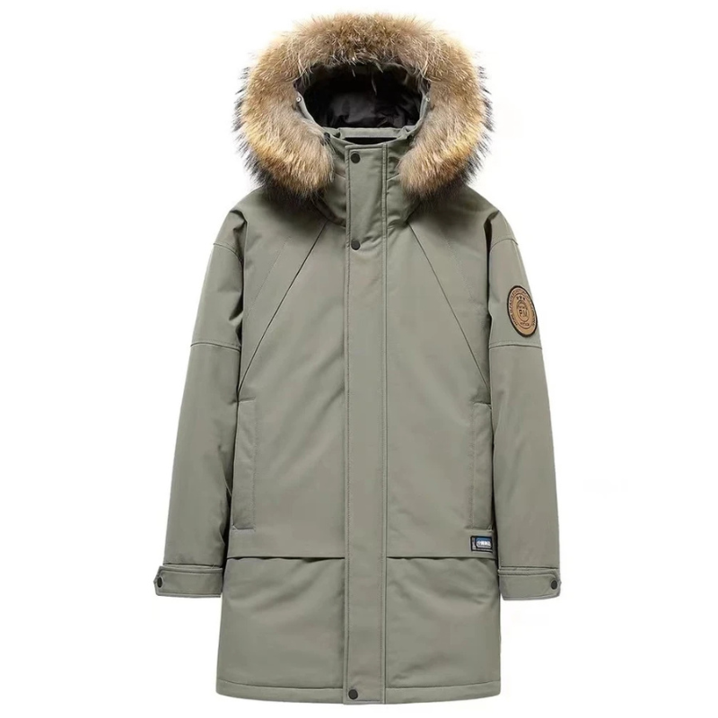 Men's parka winter jacket with fur hood and windproof material