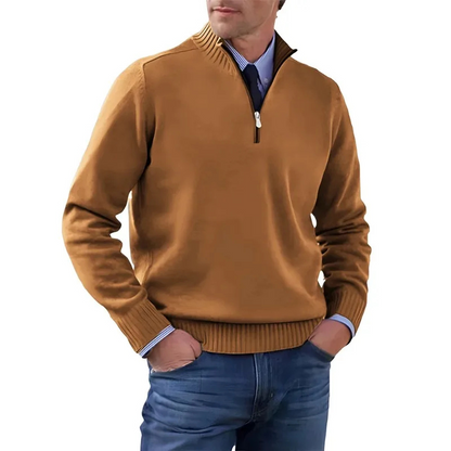 Men's Sweater with quarter zip, ribbed collar knitted jumper