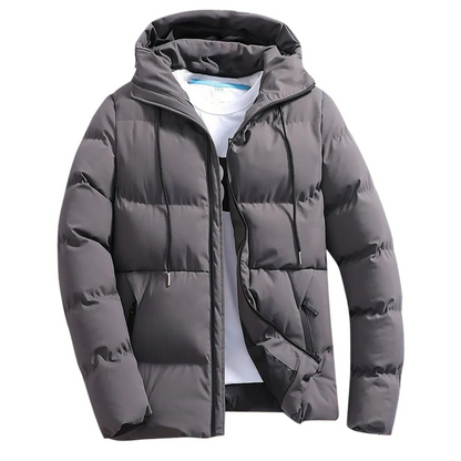 Men's puffer jacket with hood and zip pockets