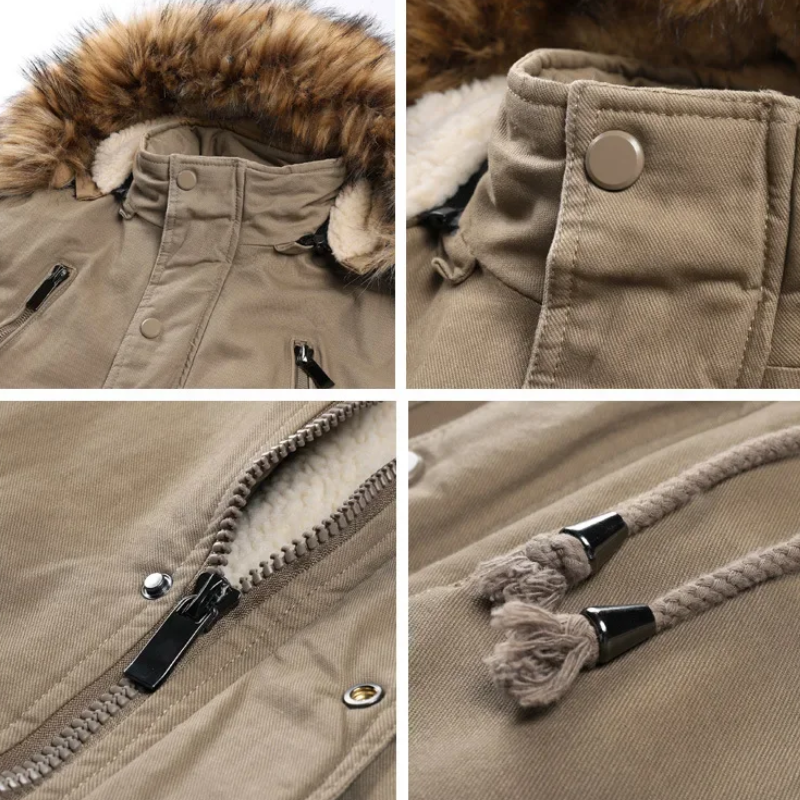 Men's Parka Winter Jacket With Detachable Faux Fur Collar And Warm Lining