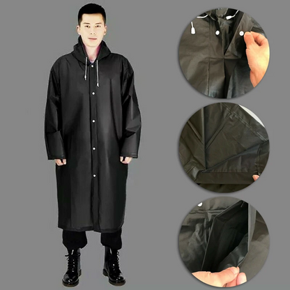 Men's mackintosh waterproof long with hood and press studs