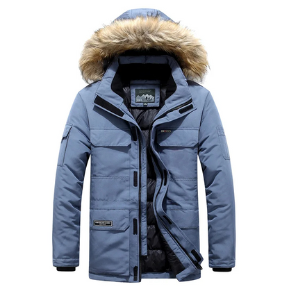 Men's parka winter jacket with fur hood and warm lining