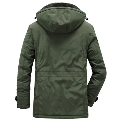 Insulated parka jacket for men with multiple pockets and hood