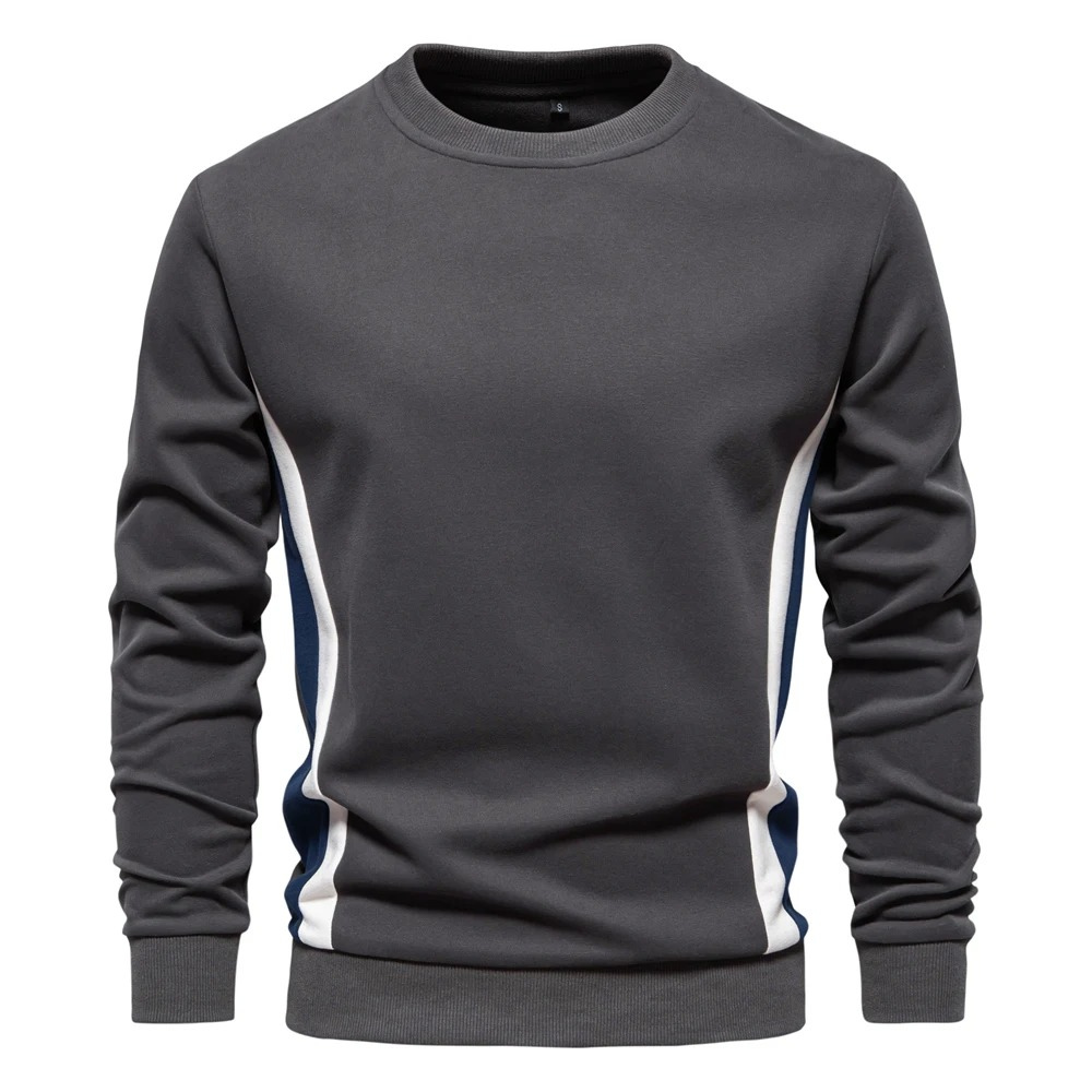 Men's sweater with round neck, casual jumper with side stripes