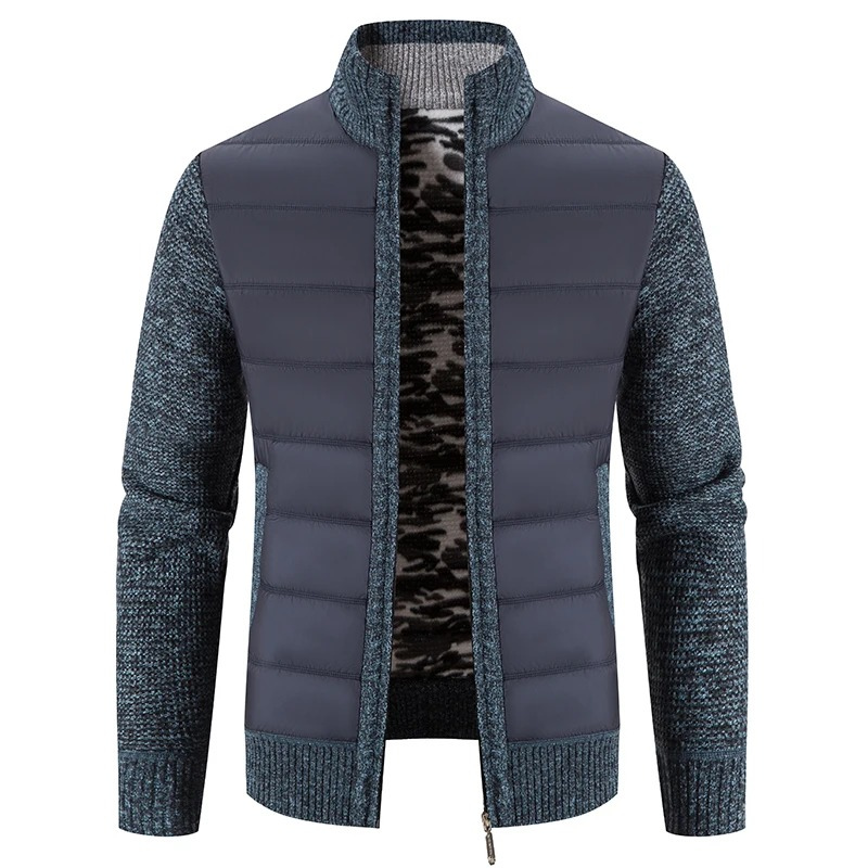 Men's quilted transition jacket - Knitted sleeves, Warm, With zip