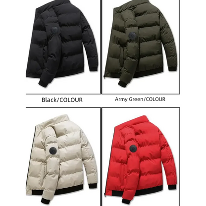 Men's puffer jacket with knitted cuffs and side pockets