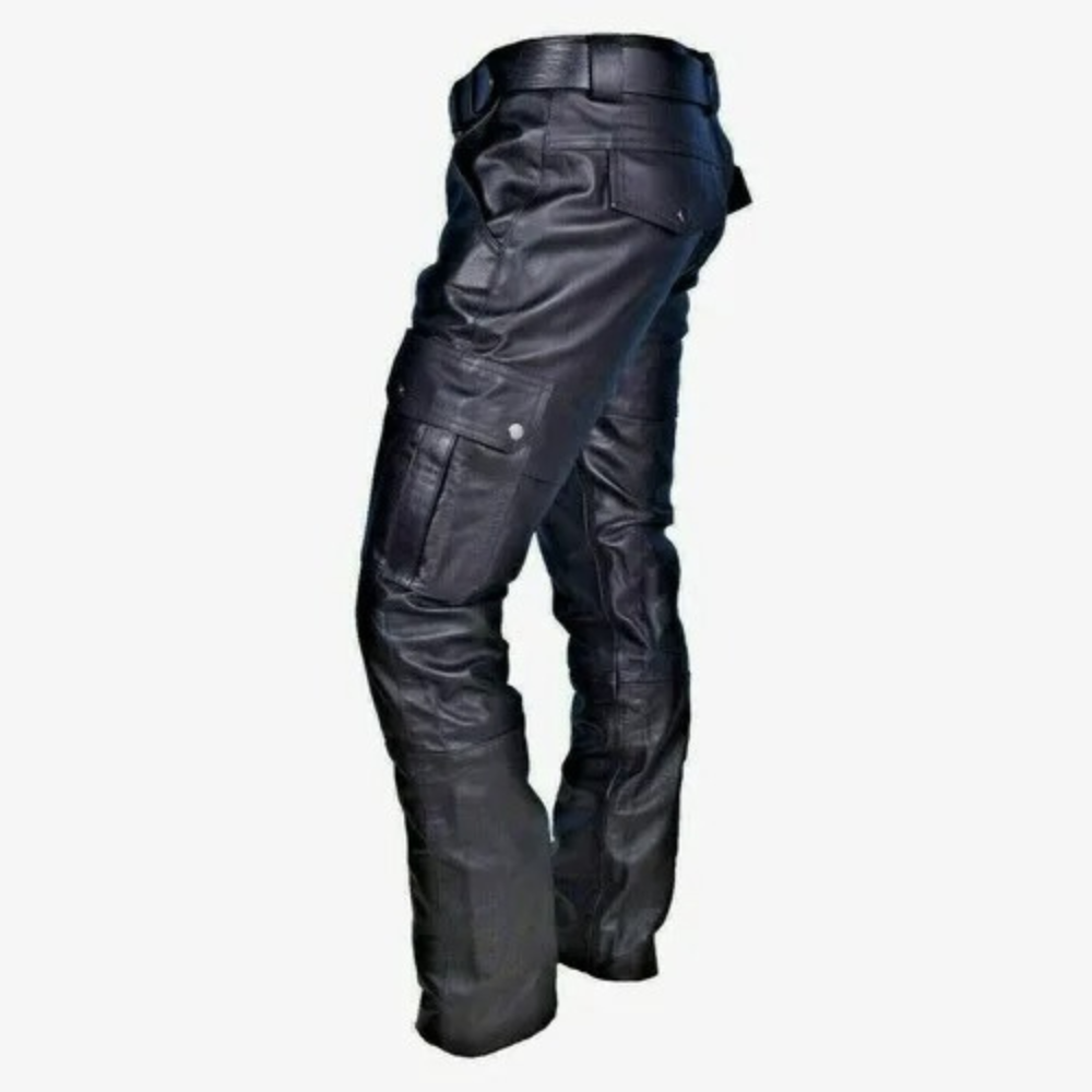 Cargo trousers for men - Fashionable leather trousers with pockets, robust workmanship