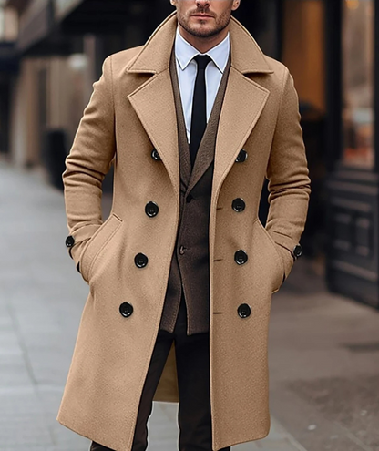 Elegant men's coat - Double-breasted winter coat with wide lapels