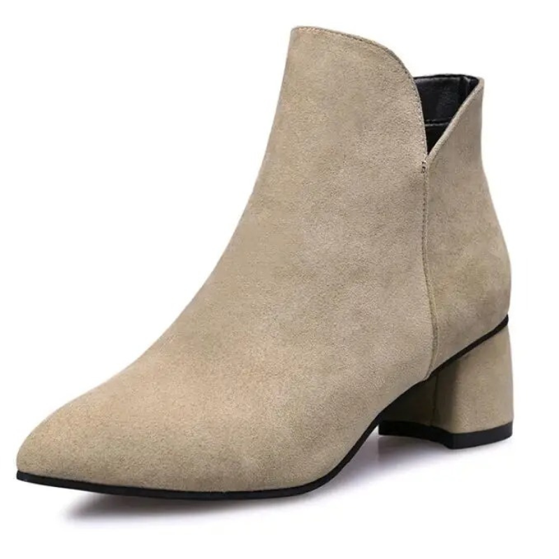 Pointed Ankle Boots with Block Heel - Women's Ankle Boots