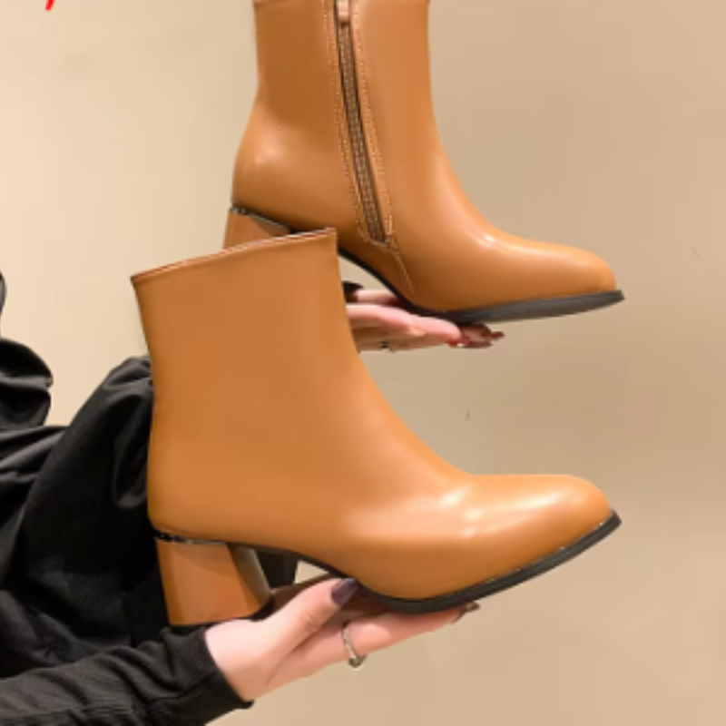 Women's Leather Ankle Boots with Side Zip - Women's Ankle Boots