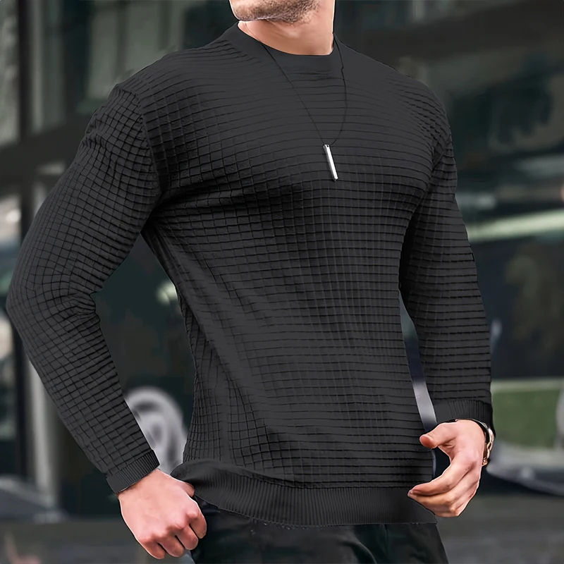 Men's sweater with structure, round neck slim fit jumper