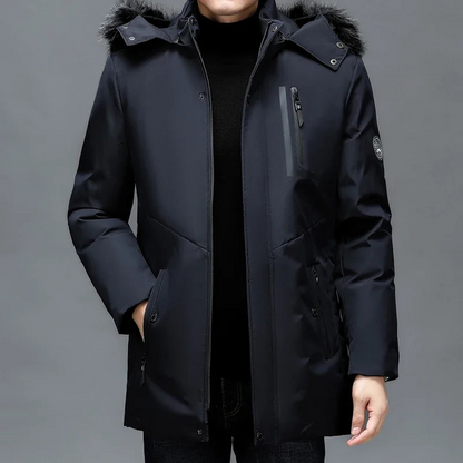 Men's parka winter jacket with fur hood and waterproof zips