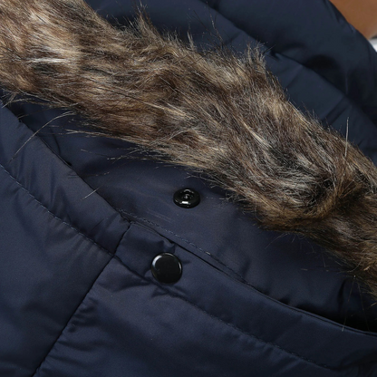 Men's parka winter jacket warmly lined with pockets and hood