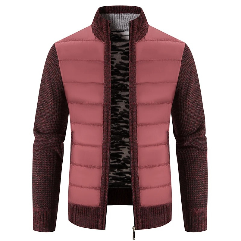 Men's quilted transition jacket - Knitted sleeves, Warm, With zip