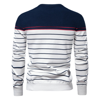 Striped round neck men's trui in nautical style