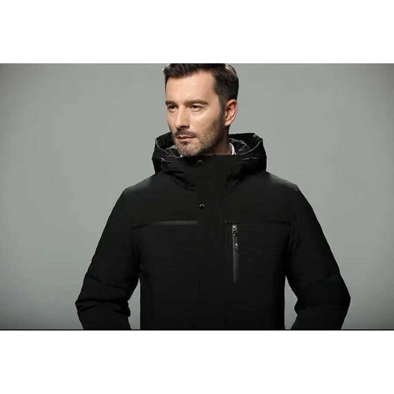 Men's parka winter jacket long cut with hood and zip