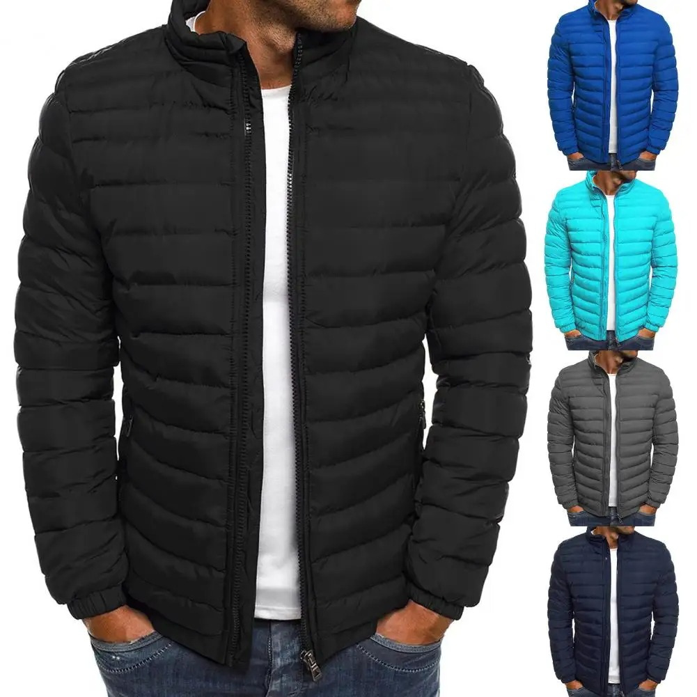 Men's puffer jacket with stand-up collar and front zip