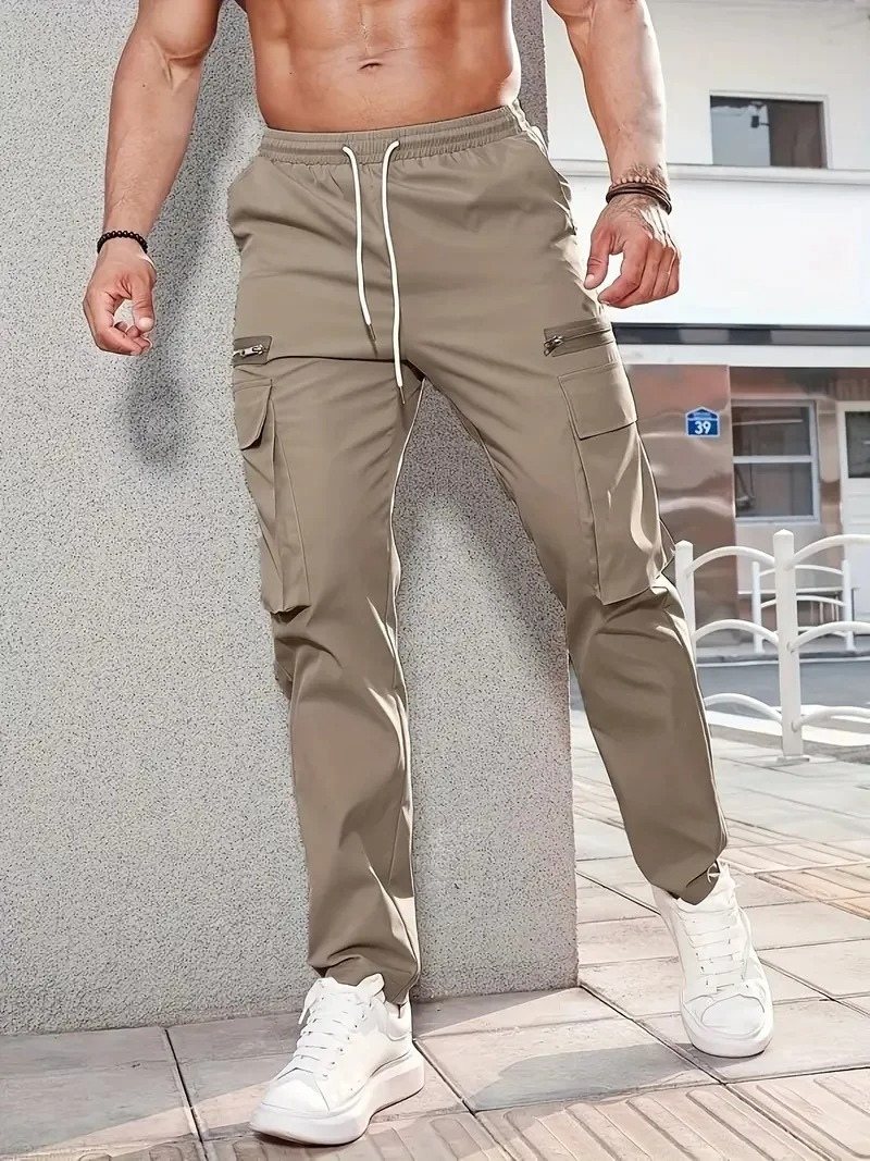 Cargo trousers men - Light leisure trousers with zip pockets, stretch waistband