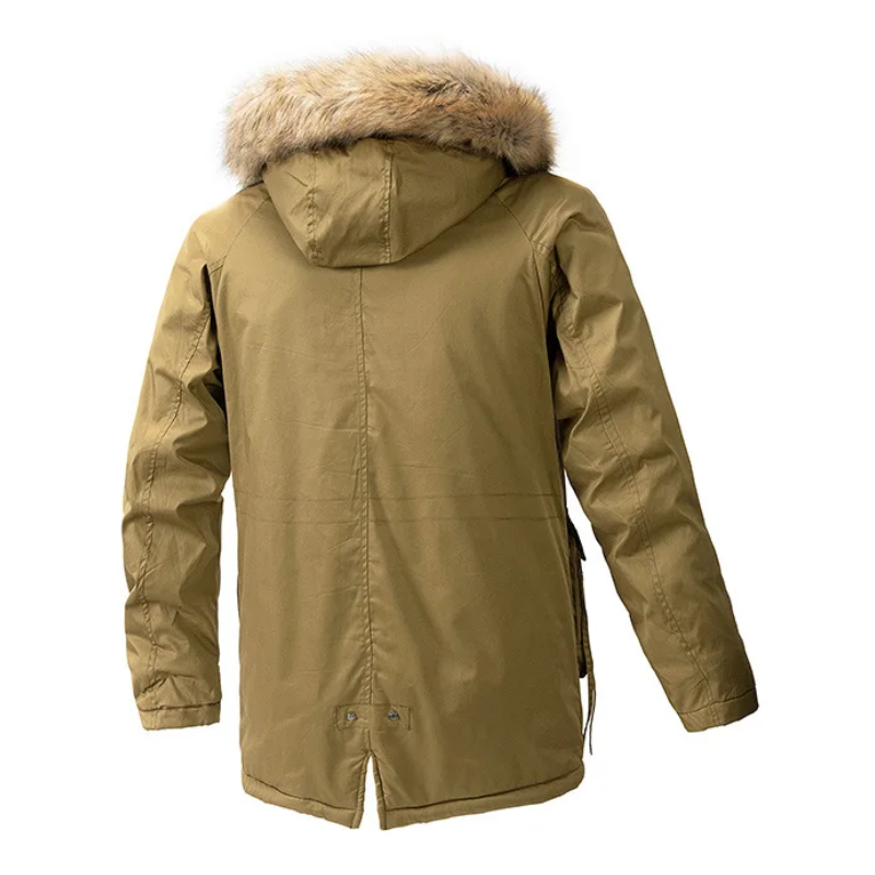 Men's parka winter jacket with fur hood and zip pockets