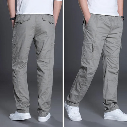 Cargo trousers for men - Light summer trousers with pockets, elasticated waistband