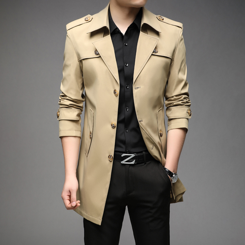 Stylish men's coat - Lightweight trench coat with epaulettes