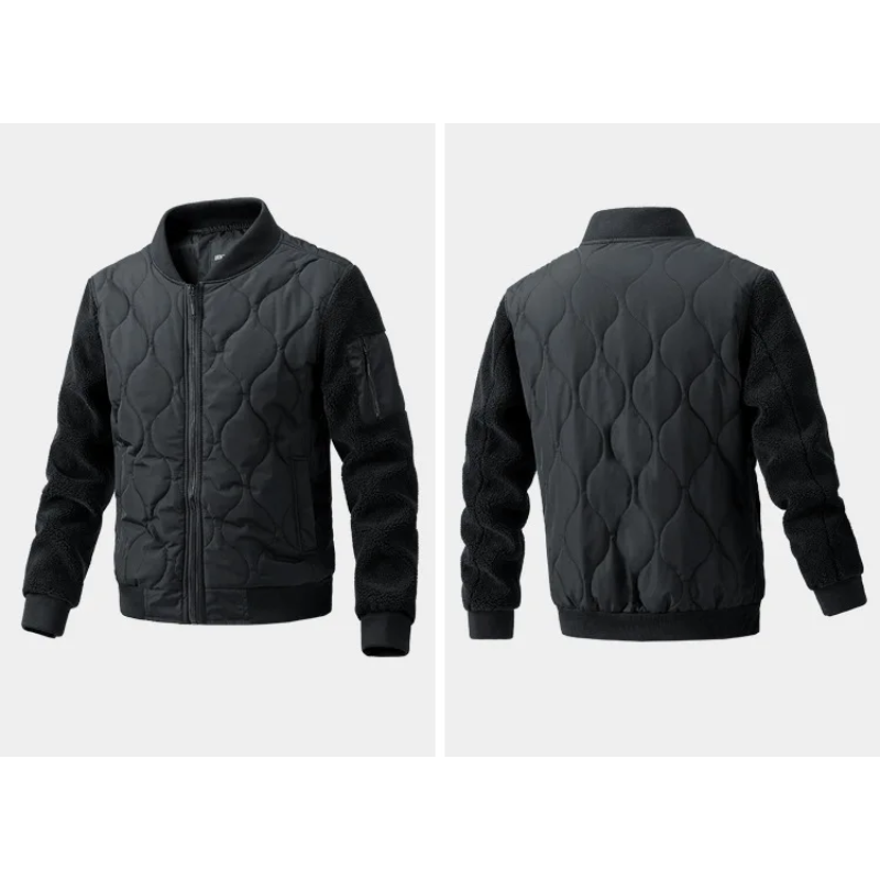 Men's quilted transitional jacket - With sherpa sleeves, Warm, With zip