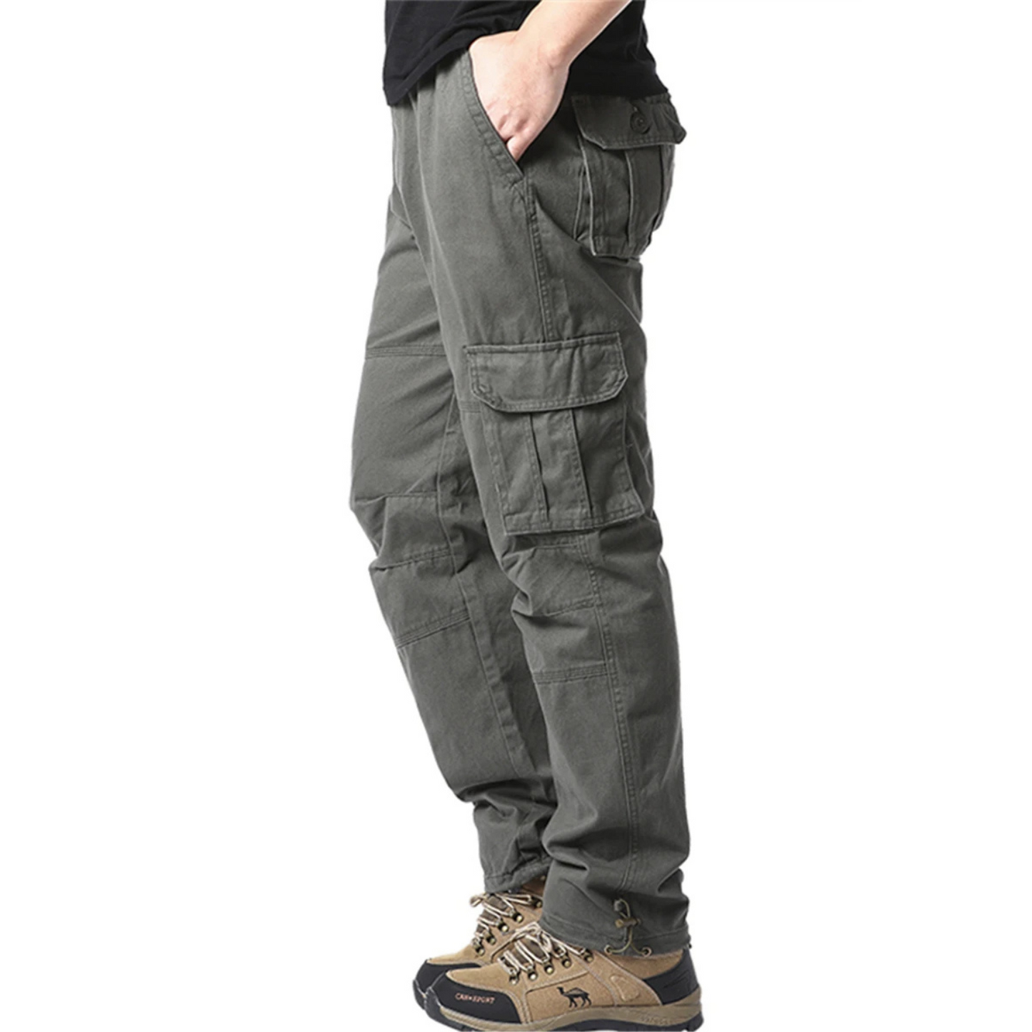 Large size stretch waist tactical cargo trousers mens