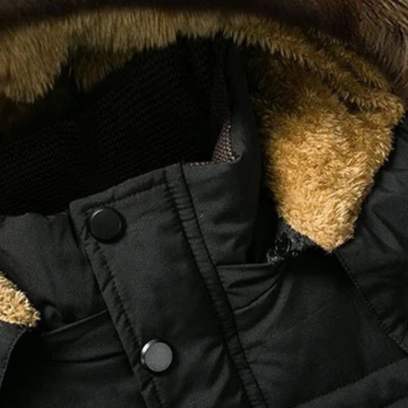 Men's lined parka jacket with hood and faux fur trim