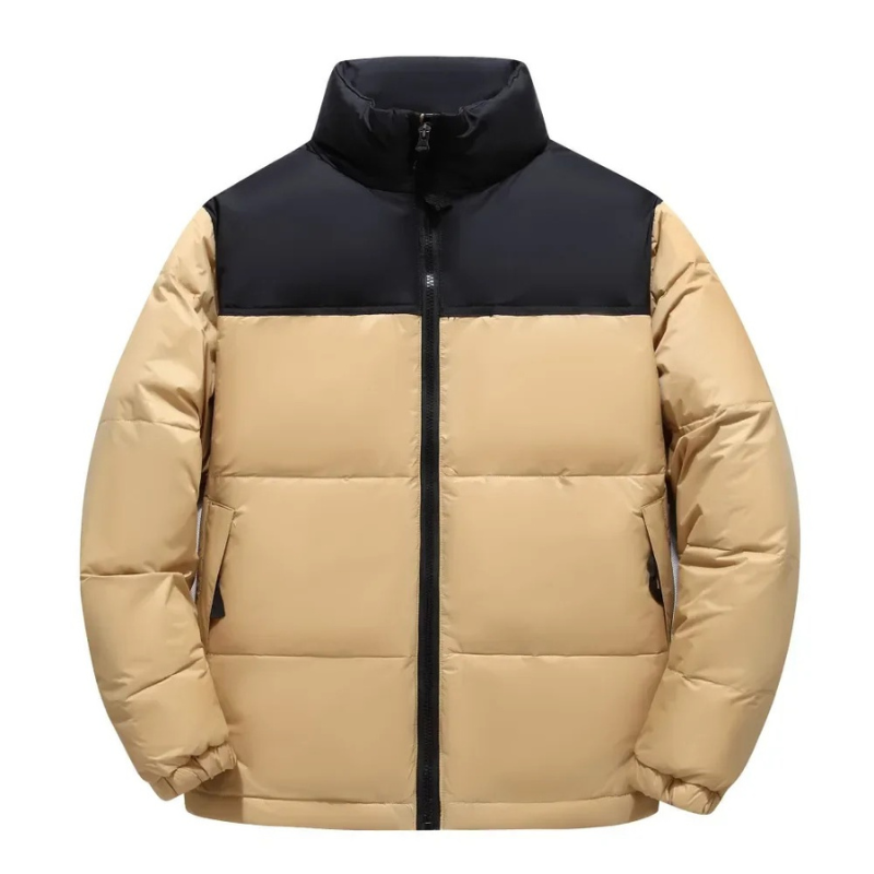 Men's puffer jacket with stand-up collar and front zip