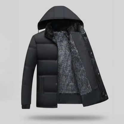 Men's puffer jacket with hood and warming lining