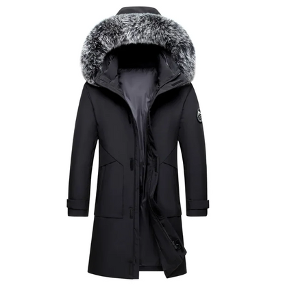 Men's Parka Winter Jacket With Detachable Faux Fur Collar, Windproof