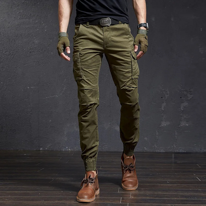 Military colour skinny long cargo pants men