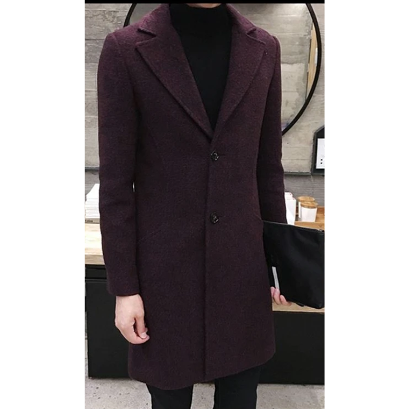 Elegant men's coat - slim-fit wool coat with lapel collar