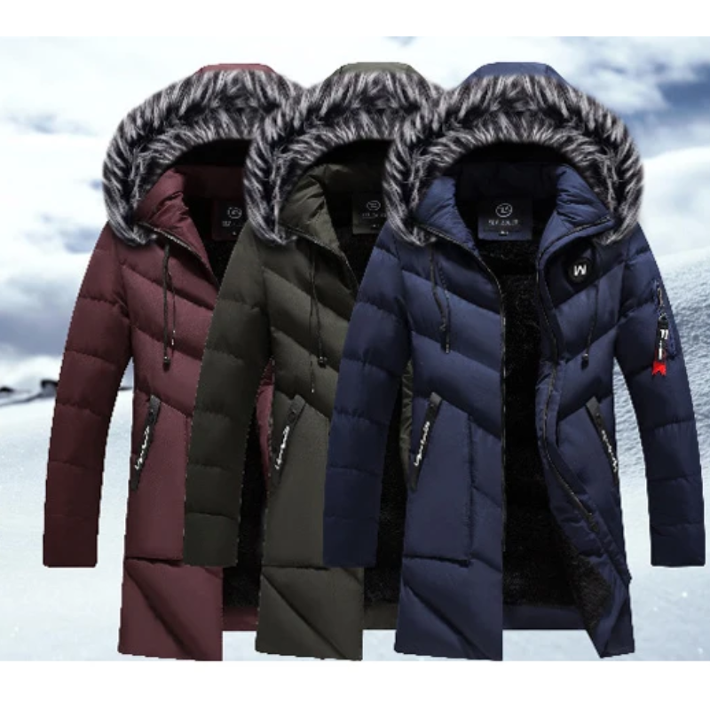 Men's parka winter jacket with fur hood and side zips