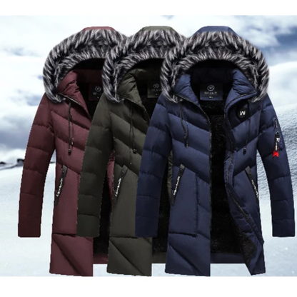 Men's parka winter jacket with fur hood and side zips