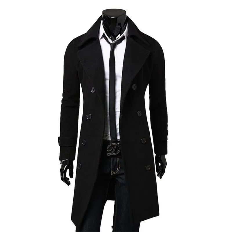 Stylish men's coat - Long double-breasted coat with slim fit