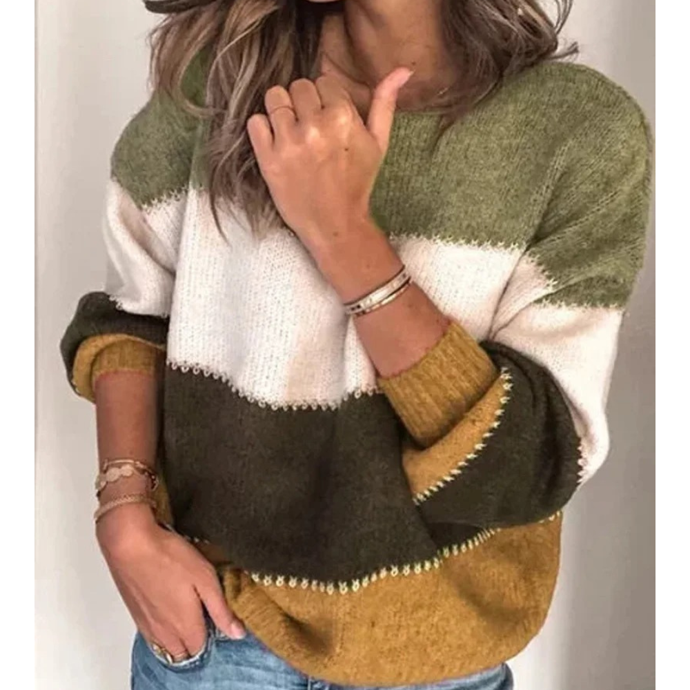 Soft Colour Block Pullover, Comfortable Sweater