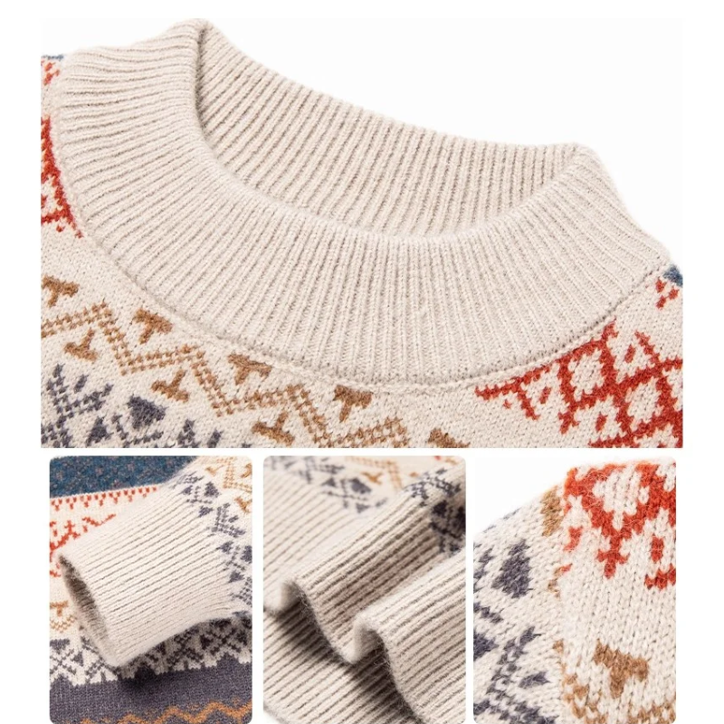 Men's patterned round neck sweater for winter comfort