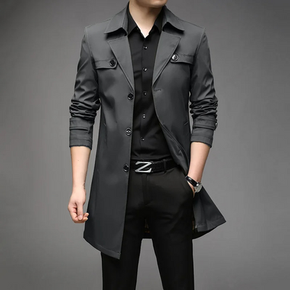 Elegant men's coat - Water-repellent trench coat with checked lining