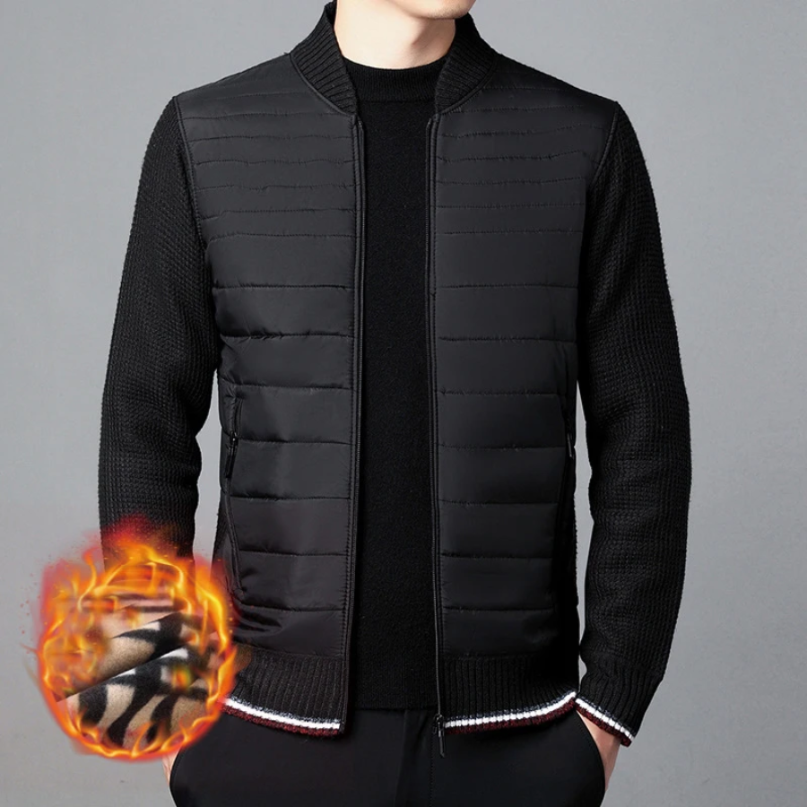 Men's quilted transition jacket - Knitted sleeves, Lightweight, Casual