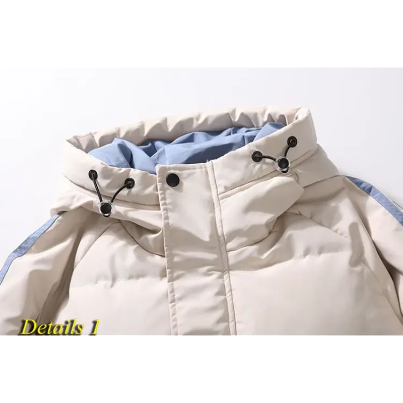 Men's puffer jacket with hood and contrasting stripes