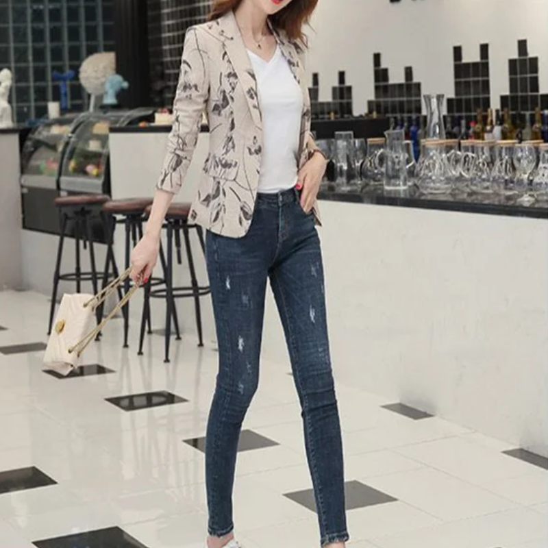 Floral Print Ladies Blazer With Ankle Button Closure